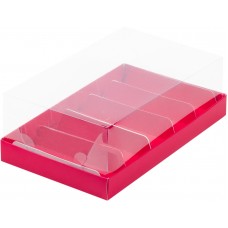 №214 Коробка для эклеров с прозрачной крышкой 22х13х7см (5) красная матовая