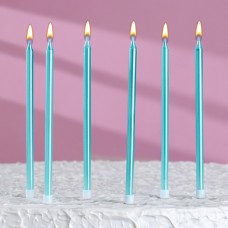 Набор свечей с подставками высокие голубые 13см 6шт