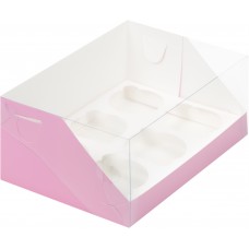 №109 Коробка для капкейков розовая с крышкой на 6шт