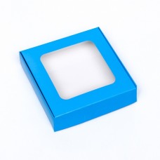 №405 Коробка самосборная с окном синяя 13х13х3см