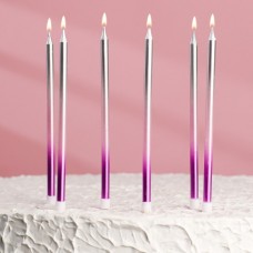 Набор свечей с подставками высокие фиол/роз/сер 13см 6шт