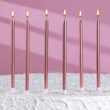 Набор свечей с подставками высокие розовые 13см 6шт