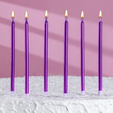 Набор свечей с подставками высокие фиолетовые 13см 6шт